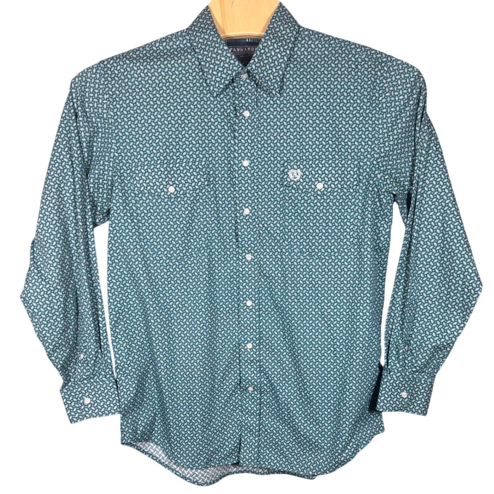 Panhandle Select Mens Teal Geometric Basketweave Western Shirt PMN2S02617 Large